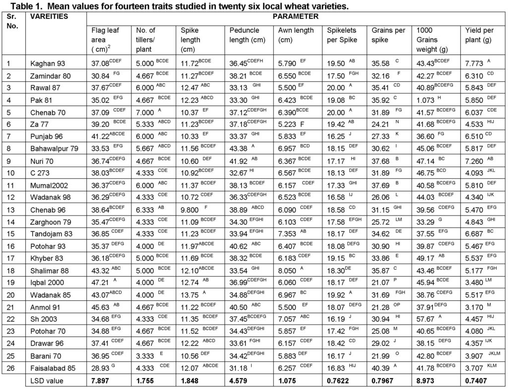 traits of local hheat varieties